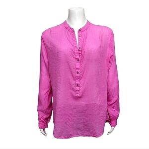 Fresh Produce Blouse Lightweight Cotton Pink Button Down Top Long Sleeve sz L